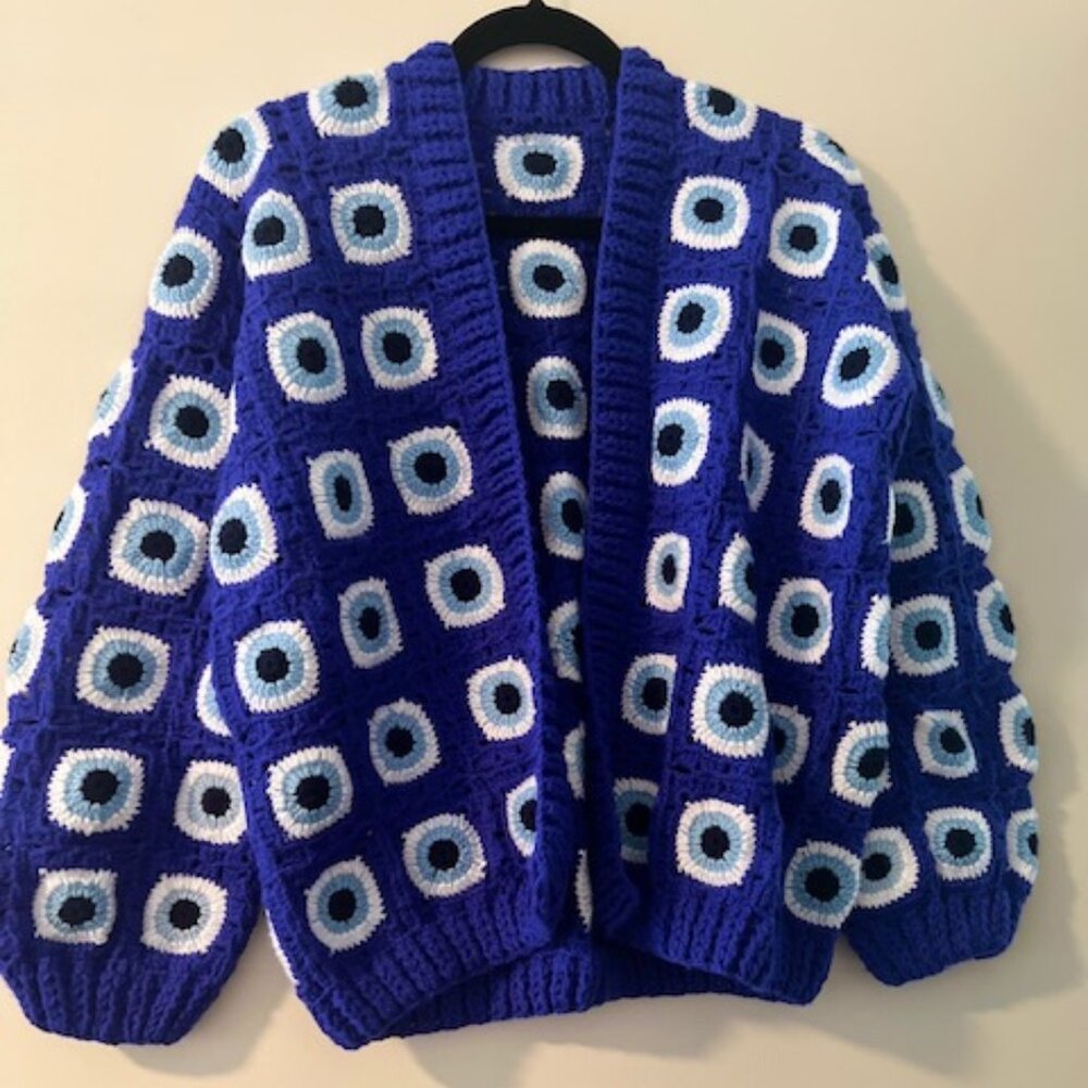 Handmade Evil Eye  Open Front Cardigan